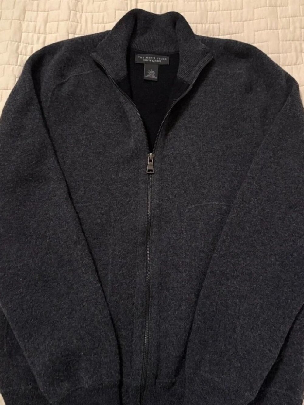 Men's dark gray Full-Zip Sweater. Bloomingdale’s. Large. Wool & cashmere. - Picture 2 of 5
